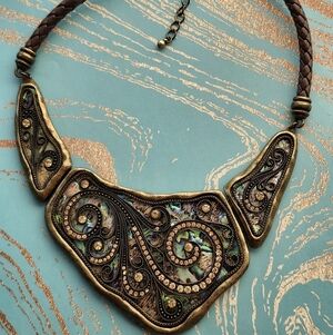 Chunky Abalone Shell Bib-Style Statement Necklace